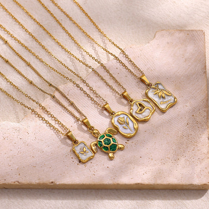 Elegant Charm Drip Oil Rose Flower Pendant Necklace for Women, Gold Color Stainless Steel Clavicle Fish Tail Chain