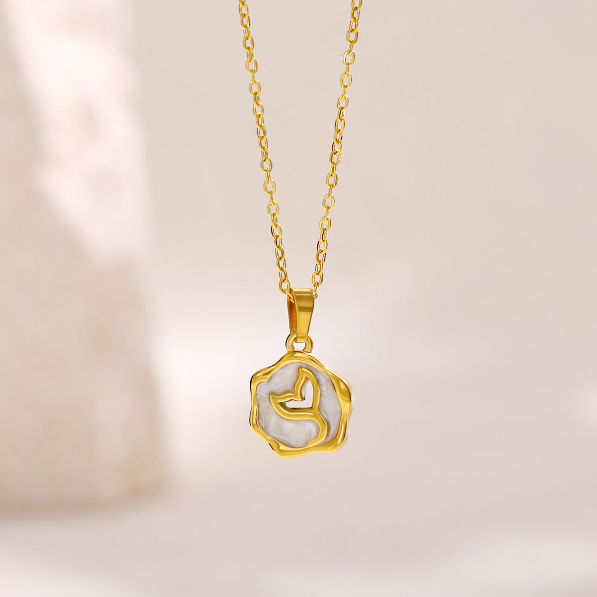 Elegant Charm Drip Oil Rose Flower Pendant Necklace for Women, Gold Color Stainless Steel Clavicle Fish Tail Chain