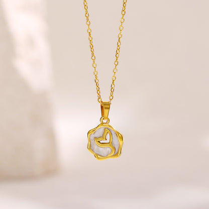 Elegant Charm Drip Oil Rose Flower Pendant Necklace for Women, Gold Color Stainless Steel Clavicle Fish Tail Chain