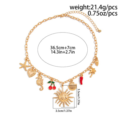 SHIXIN Classic Starfish Coconut Tree Conch Sun Pendant Necklace – Gold Color Chain Choker for Women, Summer Beach Neck