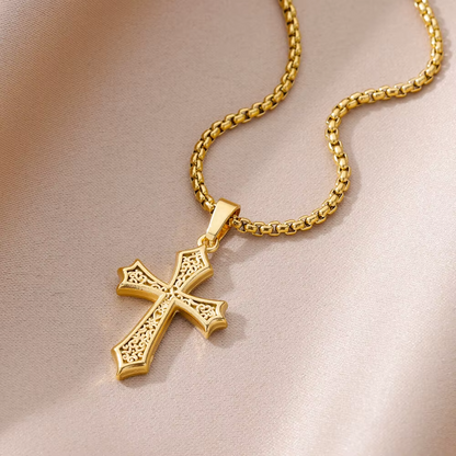 Stainless Steel Cross Necklace for Women, Men, Gold Color Religious Charm Choker, Unisex Jewelry Gift, Bijoux Femme