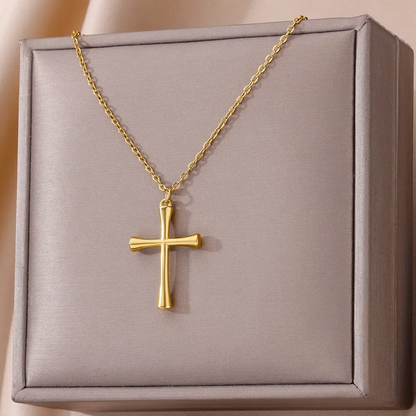 Stainless Steel Cross Necklace for Women, Men, Gold Color Religious Charm Choker, Unisex Jewelry Gift, Bijoux Femme
