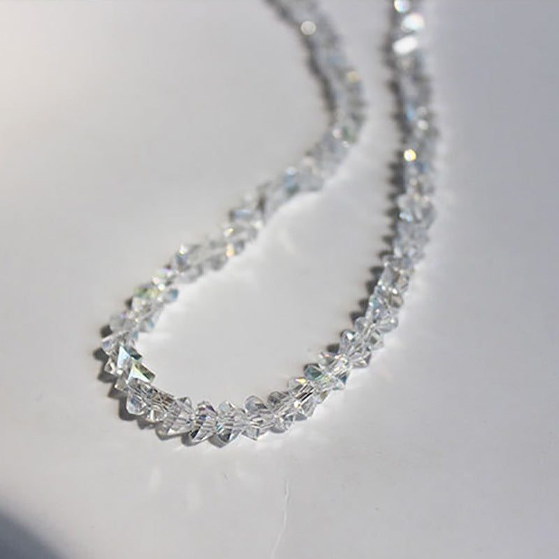Korean Multi-Cut Glass Crystal Choker Necklace, Irregular Beaded Transparent Vintage Collar Neck Jewelry for Womens Fa