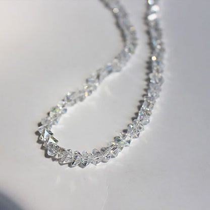 Korean Multi-Cut Glass Crystal Choker Necklace, Irregular Beaded Transparent Vintage Collar Neck Jewelry for Womens Fa