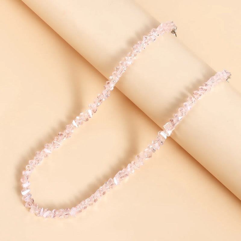 Korean Multi-Cut Glass Crystal Choker Necklace, Irregular Beaded Transparent Vintage Collar Neck Jewelry for Womens Fa