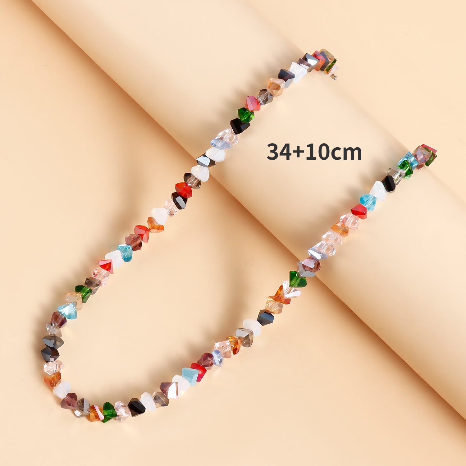 Korean Multi-Cut Glass Crystal Choker Necklace, Irregular Beaded Transparent Vintage Collar Neck Jewelry for Womens Fa