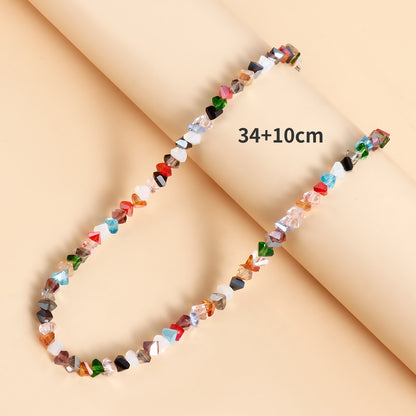 Korean Multi-Cut Glass Crystal Choker Necklace, Irregular Beaded Transparent Vintage Collar Neck Jewelry for Womens Fa