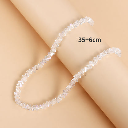 Korean Multi-Cut Glass Crystal Choker Necklace, Irregular Beaded Transparent Vintage Collar Neck Jewelry for Womens Fa