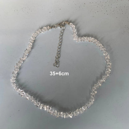 Korean Multi-Cut Glass Crystal Choker Necklace, Irregular Beaded Transparent Vintage Collar Neck Jewelry for Womens Fa