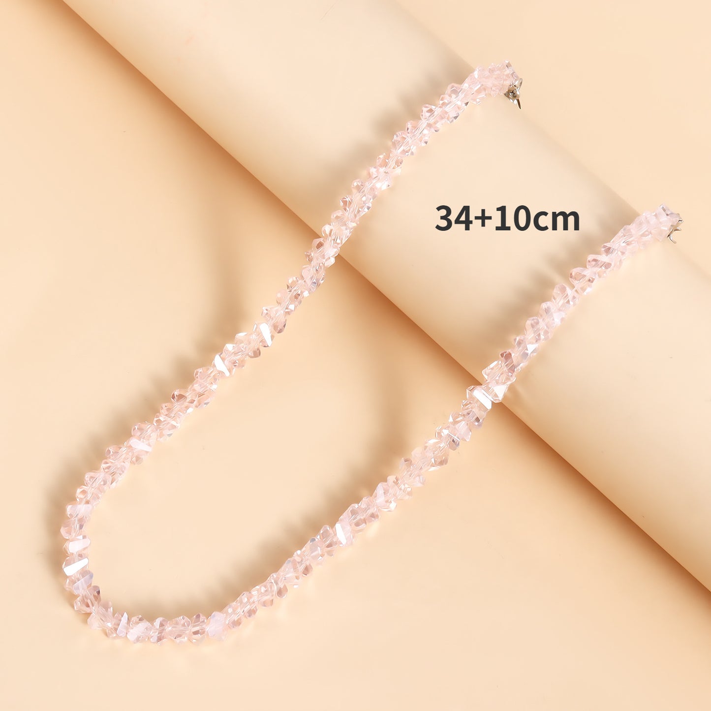 Korean Multi-Cut Glass Crystal Choker Necklace, Irregular Beaded Transparent Vintage Collar Neck Jewelry for Womens Fa