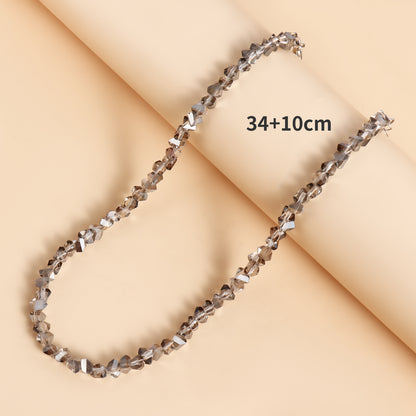 Korean Multi-Cut Glass Crystal Choker Necklace, Irregular Beaded Transparent Vintage Collar Neck Jewelry for Womens Fa
