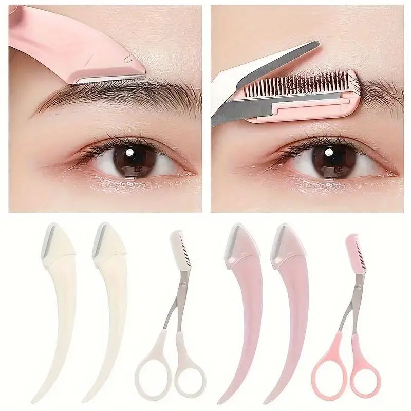 Eyebrow Trimmer Set, Curved Eyebrow Razor, Eyebrow Scissors With Comb, Convenient Easy Beauty Tools, Pro Grooming Kit