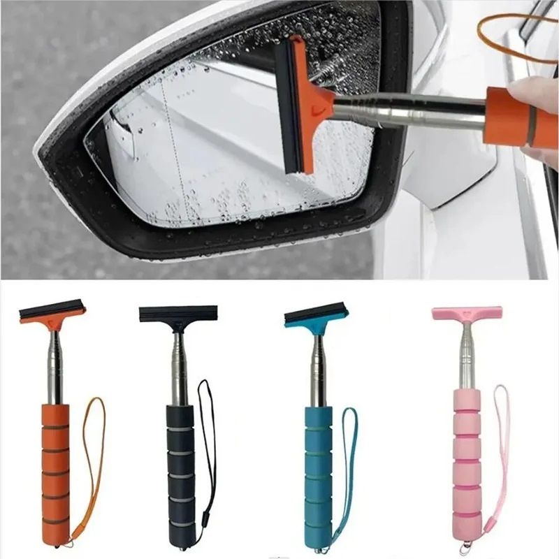 Stainless Steel Retractable Rearview Mirror Wiper – Layered Brush Head for Easy Car Mirror Cleaning