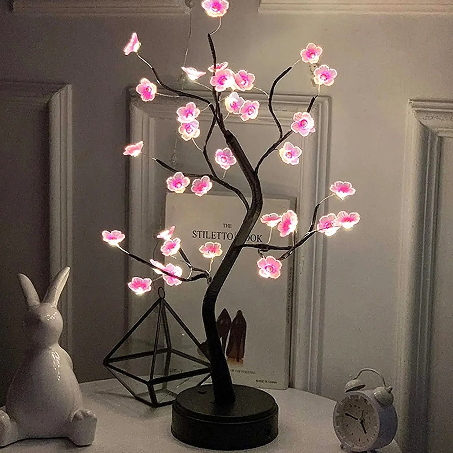 LED Cherry Blossom Tree Night Light with Touch Control USB and Battery Powered Desk Lamp for Home Decor