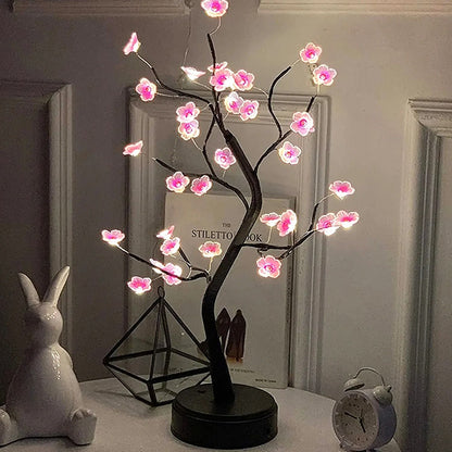 LED Cherry Blossom Tree Night Light with Touch Control USB and Battery Powered Desk Lamp for Home Decor