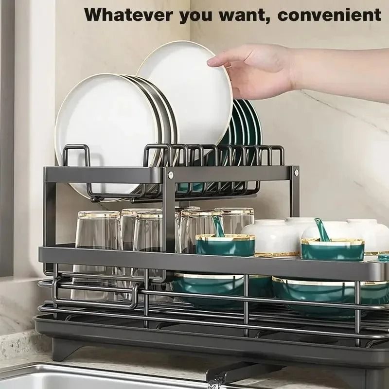 Adjustable Over Sink Dish Drying Rack With Drainboard And Cutlery Storage For Kitchen Counters 3