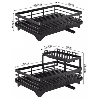 Adjustable Over Sink Dish Drying Rack With Drainboard And Cutlery Storage For Kitchen Counters 5
