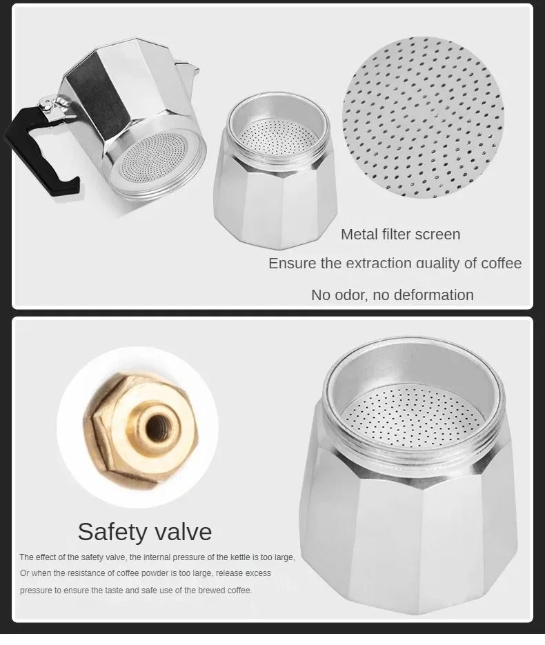 Italian Style Aluminum Mocha Coffee Maker For Stovetop Brewing 3