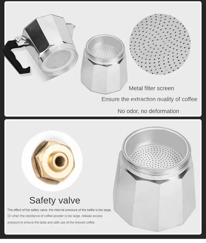 Italian Style Aluminum Mocha Coffee Maker For Stovetop Brewing 3