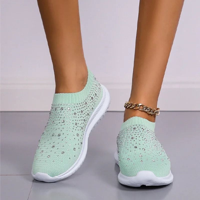 Crystal Mesh Slip On Sneakers For Women With Soft Sole And Breathable Design 10