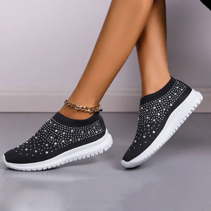 Crystal Mesh Slip On Sneakers For Women With Soft Sole And Breathable Design 1
