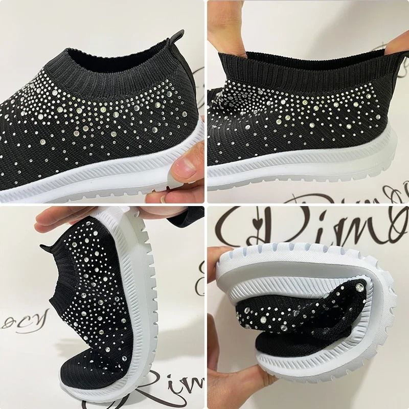 Crystal Mesh Slip On Sneakers For Women With Soft Sole And Breathable Design 5