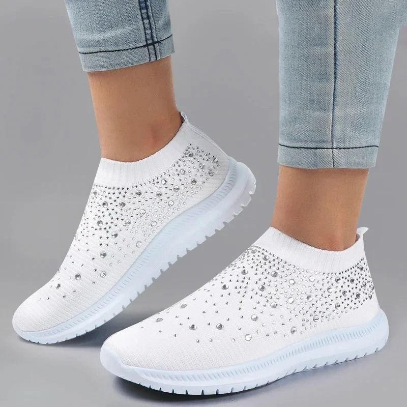 Crystal Mesh Slip On Sneakers For Women With Soft Sole And Breathable Design 12