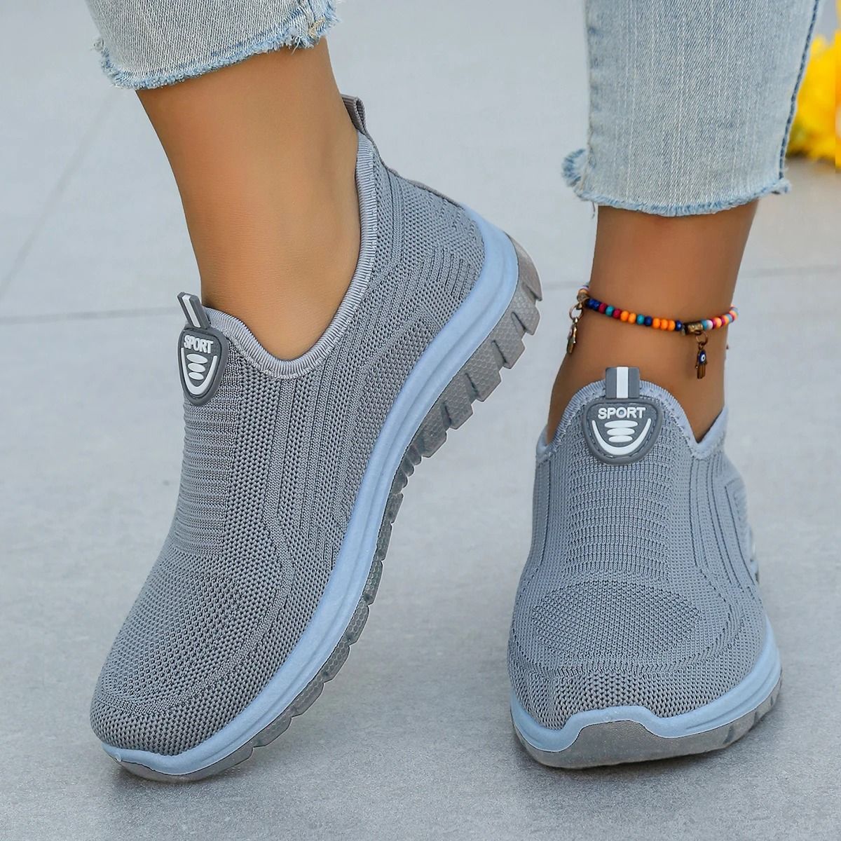 Womens Slip On Woven Sneakers With Breathable Mesh And Soft Sole Comfort 5