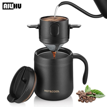 Stainless Steel Portable Coffee Dripper for Mug and Tea Brewing with Reusable Filter