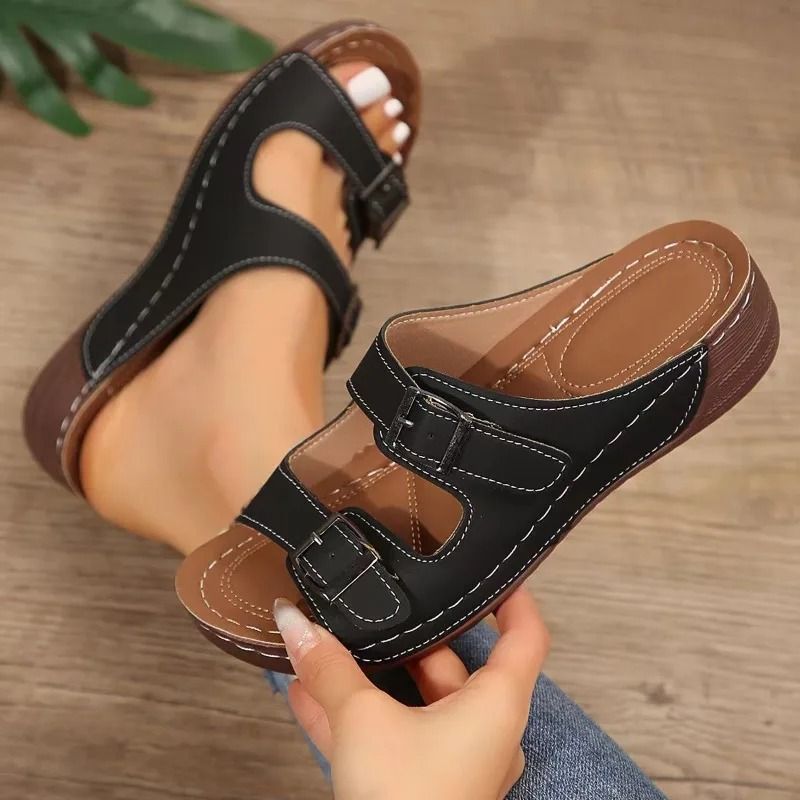 Women Wedge Sandals with Open Toe Vintage Orthopedic Support and Anti Slip Leather Sole