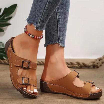 Women Wedge Sandals With Open Toe Vintage Orthopedic Support And Anti Slip Leather Sole 2