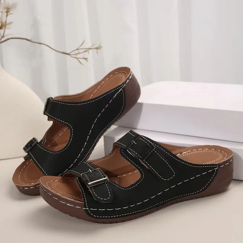 Women Wedge Sandals With Open Toe Vintage Orthopedic Support And Anti Slip Leather Sole 5