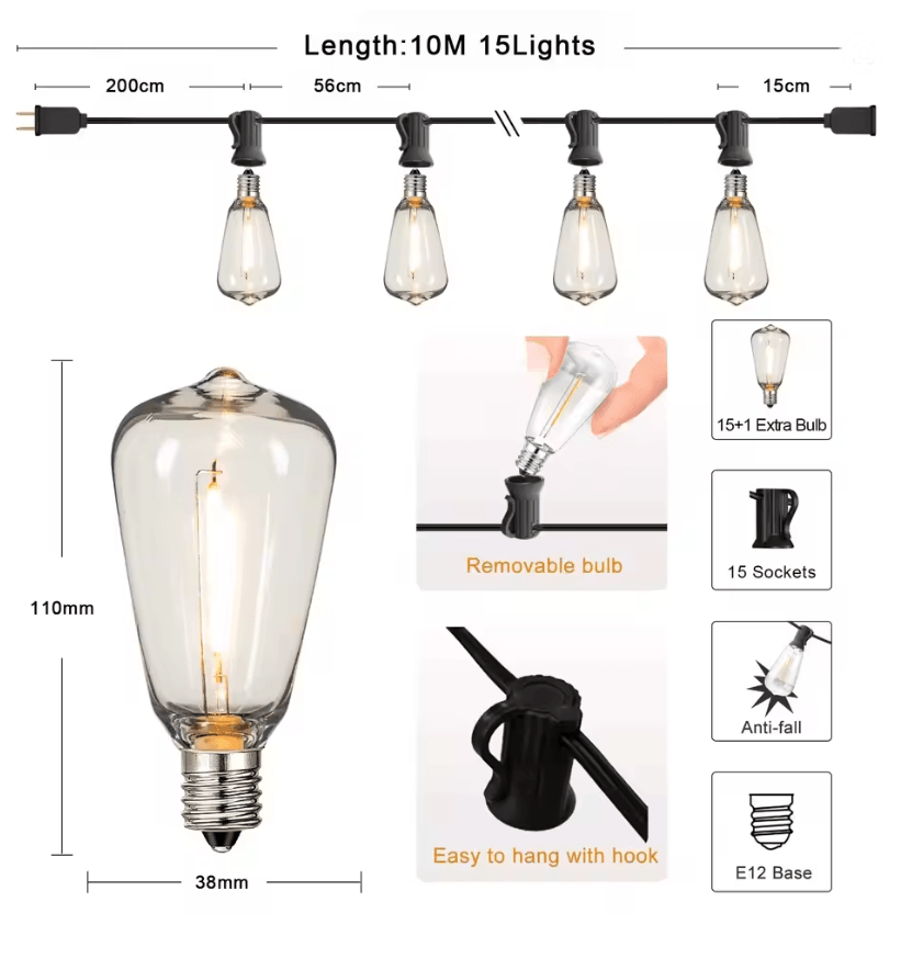 GardenGlow ST38 Waterproof Shatterproof Outdoor LED String Lights 4