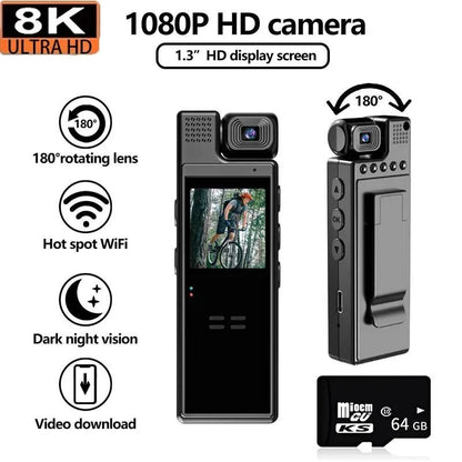 Xiaomi 8K Mini Action Camera With Rotating Back Clip Wifi And Infrared Night Vision For Outdoor Rec 8