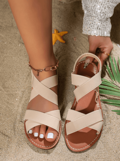 Everyday Ease Elastic Cross Strap Flat Sandals Women