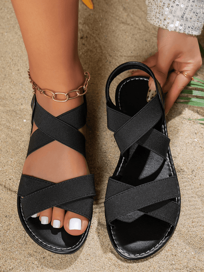 Everyday Ease Elastic Cross Strap Flat Sandals Women 2