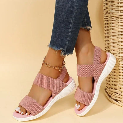 Women Knit Wedge Sandals with Elastic Slip On Fit and Lightweight Sole for Summer Walking Comfort