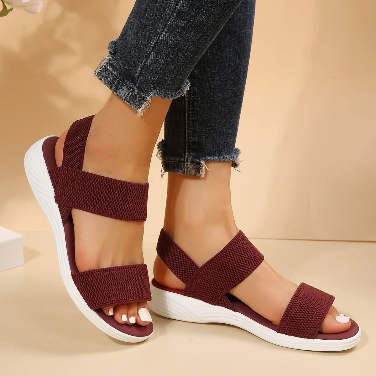 Women Knit Wedge Sandals With Elastic Slip On Fit And Lightweight Sole For Summer Walking Comfort 5