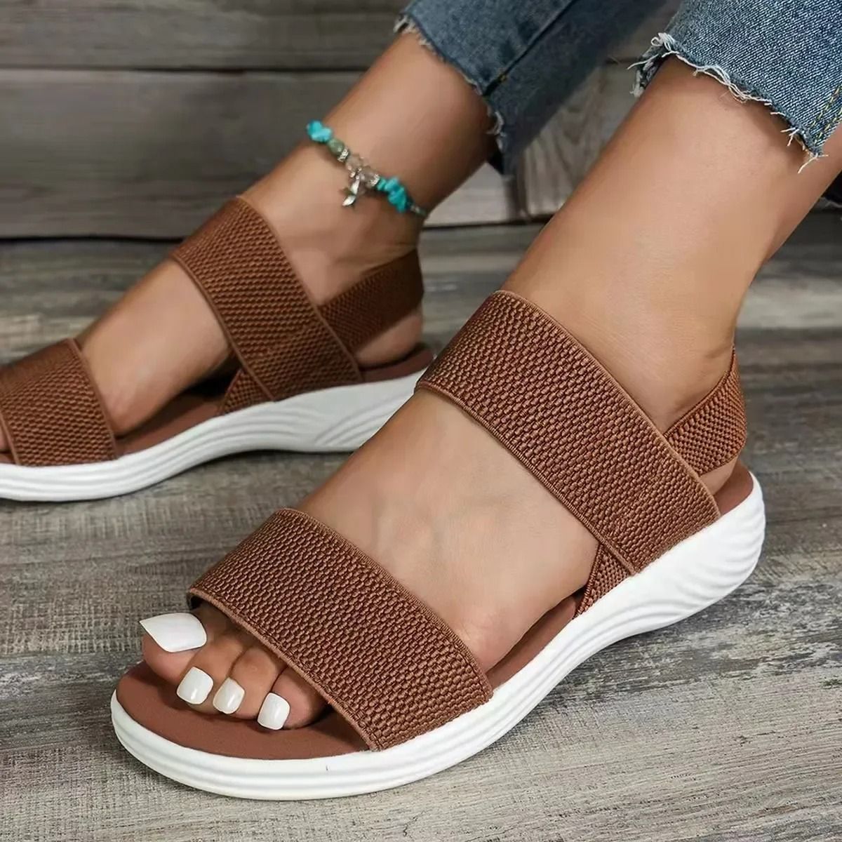 Women Knit Wedge Sandals With Elastic Slip On Fit And Lightweight Sole For Summer Walking Comfort 6