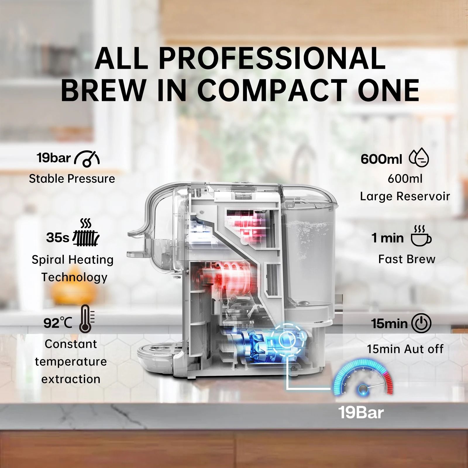 5 In 1 Capsule Coffee Machine With 20 Bar Pressure And Hot Cold Brewing 3