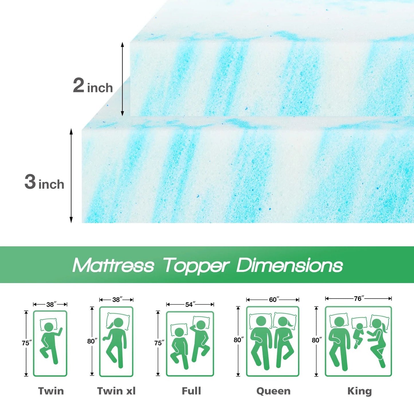 Cooling Gel Memory Foam Mattress Topper Full Size Soft And Breathable 2 To 3 Inch 9