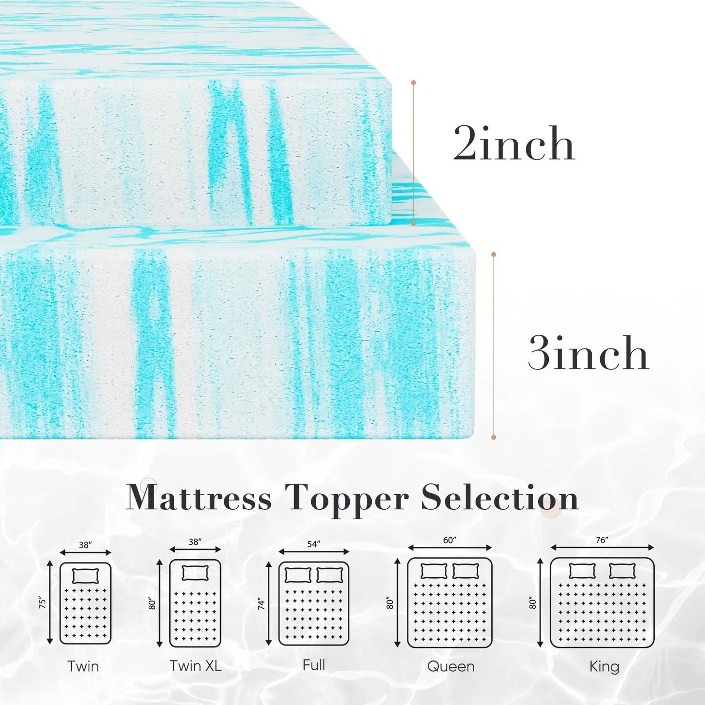 Cooling Gel Memory Foam Mattress Topper Full Size Soft And Breathable 2 To 3 Inch 8