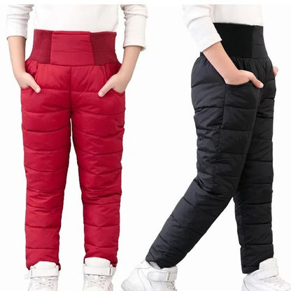 Kids Waterproof Winter Pants with Cotton Padding and High Waist Design