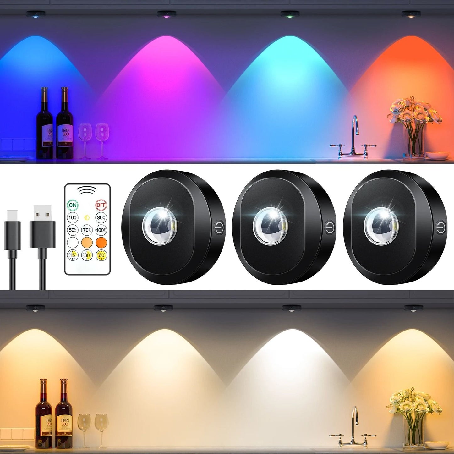 WILLED Rechargeable Night Light Set with Remote Control and Timer for Closet Wall and Cabinet Lighting