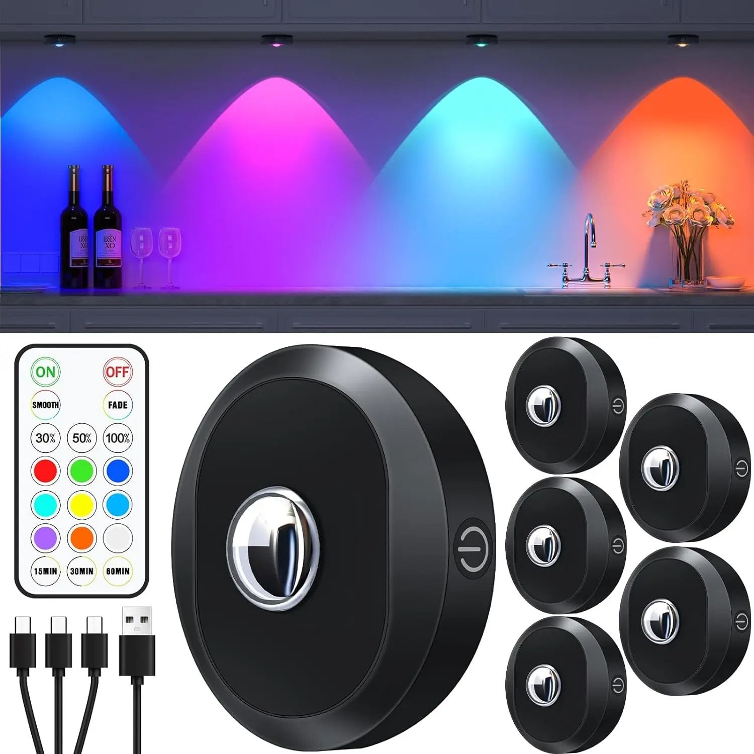 WILLED Rechargeable Night Light Set With Remote Control And Timer For Closet Wall And Cabinet Light 9