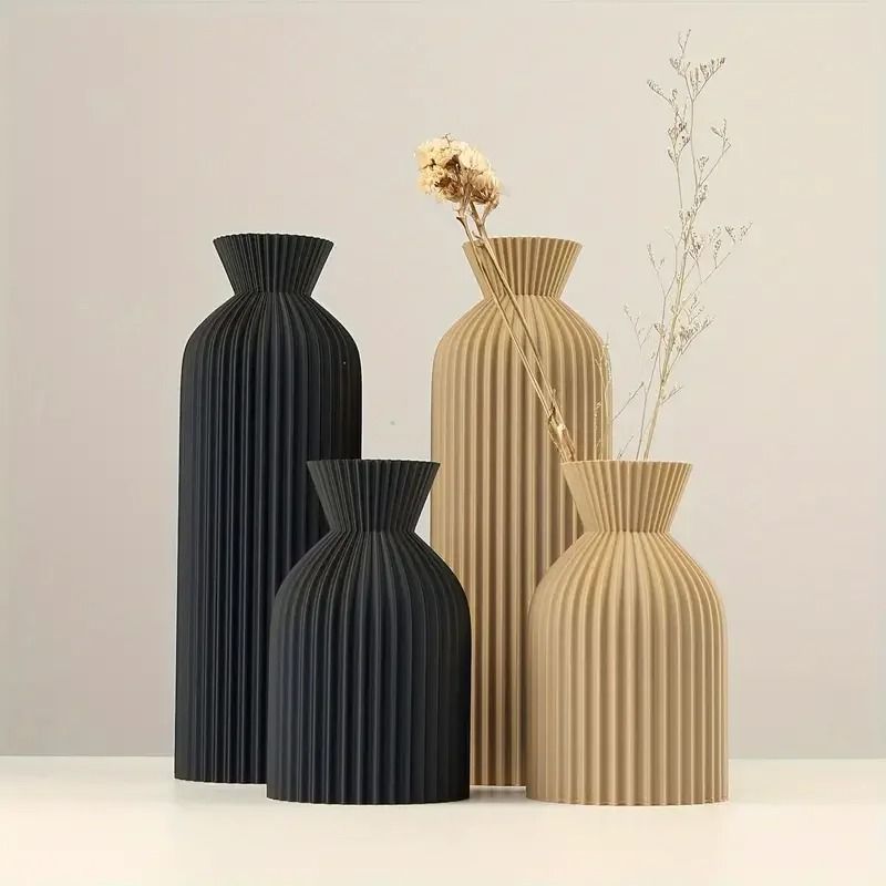 Black Plastic Decorative Vase with Boho Chic Design for Home Office and Living Room Decor