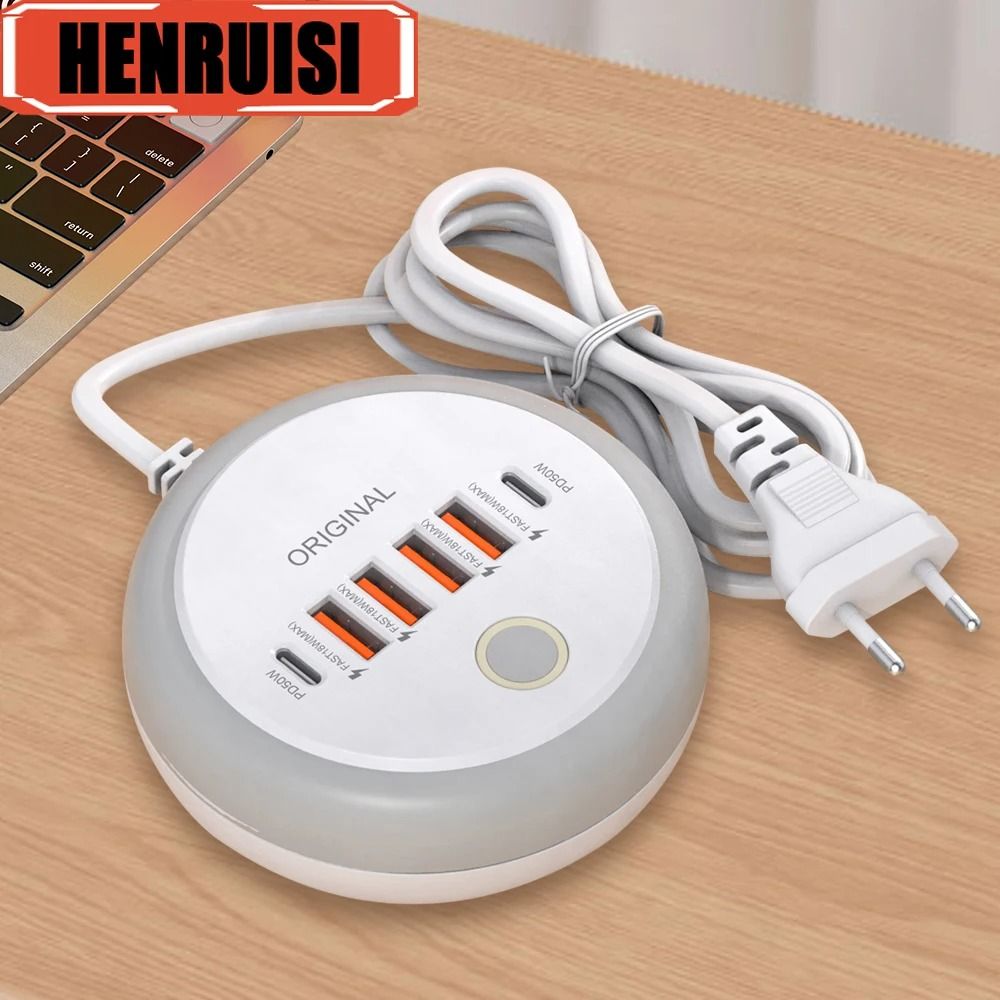 50W Multi Port USB C Power Strip Charger with Fast Charging Adapter for iPhone Android and Mobile Devices