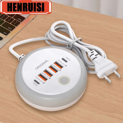 50W Multi Port USB C Power Strip Charger with Fast Charging Adapter for iPhone Android and Mobile Devices