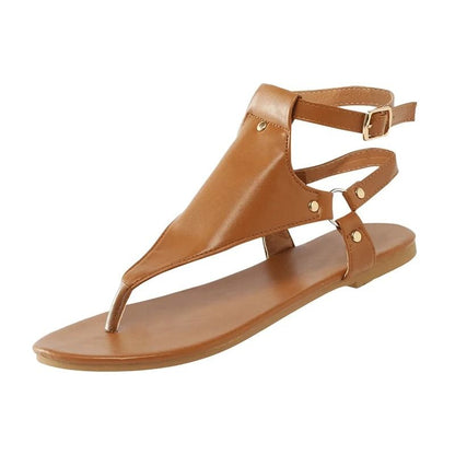 Women Flat Sandals With Belt Buckle Strap And PU Leather Design For Casual Summer Wear 3