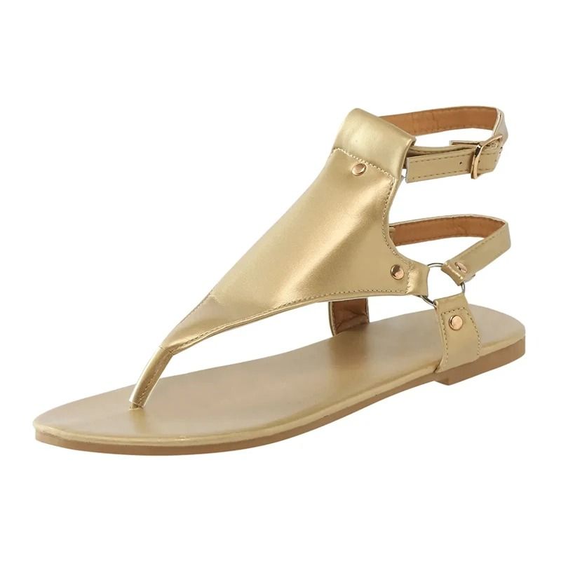 Women Flat Sandals With Belt Buckle Strap And PU Leather Design For Casual Summer Wear 4